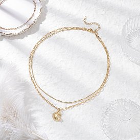 Латунные подвески в виде луны со звездой из прозрачного кубического циркония, латунная цепочка-скрепка и 304 двухслойные цепочки из шариков из нержавеющей стали для женщин