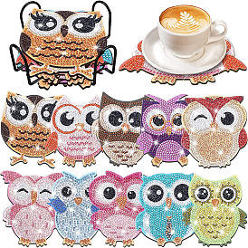 DIY 10Pcs Owl Coasters Diamond Art Painting Kit with Holder, for Adults Kids Beginners