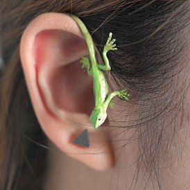 Clip d'oreille en lézard exagéré, Boucle d'oreille créative en forme d'animal gecko pour oreilles non percées