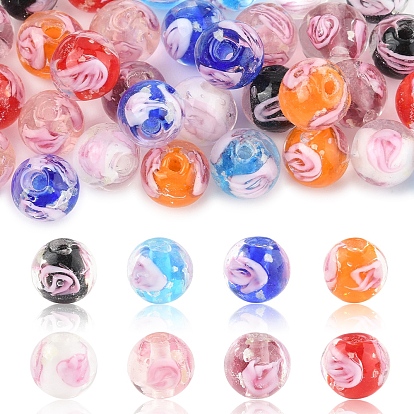 32шт 8 цвета бусины ручной работы с внутренним светящимся цветком в технике лэмпворк, круглые