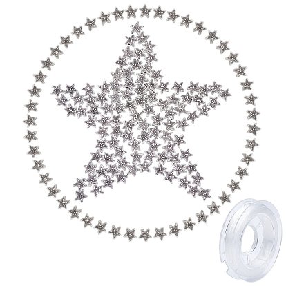 100Pcs DIY Starfish Bead Stretch Bracelets Making Kits, Including Tibetan Style Alloy Beads and Elastic Thread