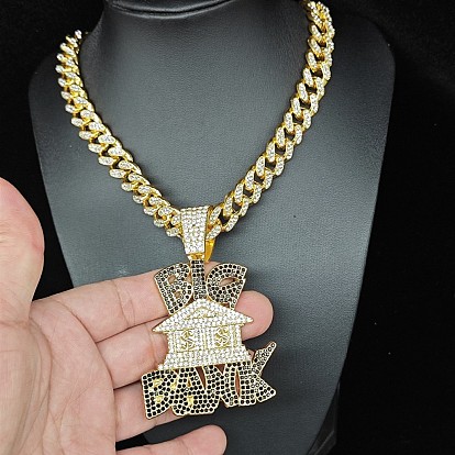 Подвеска в стиле хип-хоп из цинкового сплава, полностью украшенная кристаллами и черными стразами, большая цепочка в кубинском стиле Bank House для мужчин.