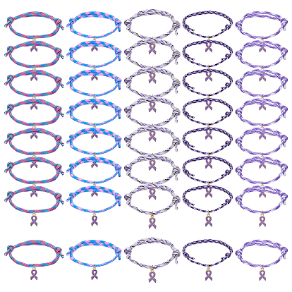 40 шт. 5 цвета сплава эмаль фиолетовый лента с подвесками регулируемые браслеты из полиэстера и спандекса