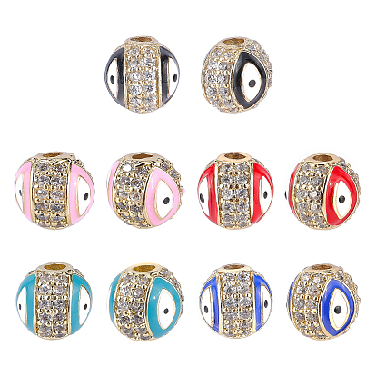 10 piezas 5 colores latón micro pavé dijes de circonita cúbica transparentes, con esmalte, redonda con mal de ojo, real 18 k chapado en oro
