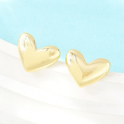 Латунные серьги-гвоздики для женщин, сердце, долговечный, стойки покрытие, без свинца и без кадмия