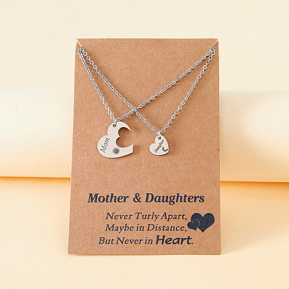 Stainless Steel Mother's Day Laser Sun and Moon Necklace for Mother Daughter, Family Collarbone Chain Women Jewelry