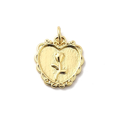 Латунные подвески, сердце с цветочным узором, долговечный, без свинца и без кадмия, стойки покрытие, с целью перехода в кольце