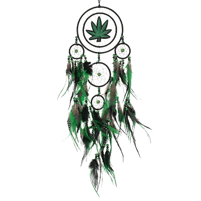 Плетеная сетка/паутина в форме кленового листа с подвесными подвесками из перьев, имитирующими солнечные лучи., с полиэстеровым и железным кольцом для наружного и садового декора