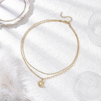 Латунные подвески в виде луны со звездой из прозрачного кубического циркония, латунная цепочка-скрепка и 304 двухслойные цепочки из шариков из нержавеющей стали для женщин