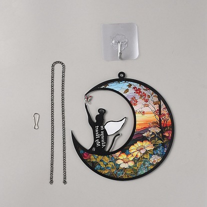 Acrylic Hanging Ornaments Sets, with Iron Chain, Cat