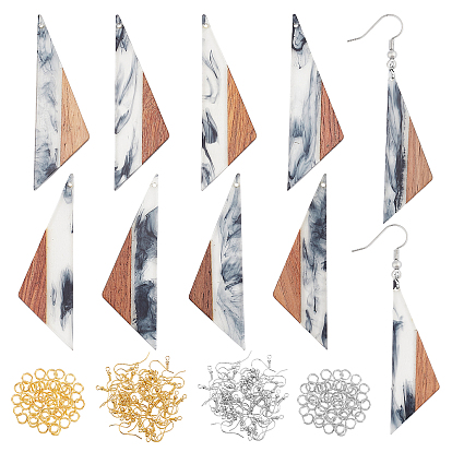 DIY Dangle Earring Making Kits, Including Resin & Triangle Walnut Wood Pendants, Brass Earring Hooks & Jump Rings