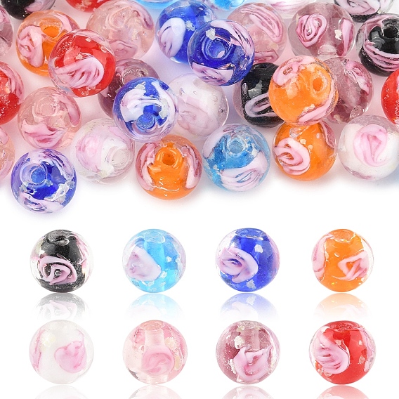 32шт 8 цвета бусины ручной работы с внутренним светящимся цветком в технике лэмпворк, круглые