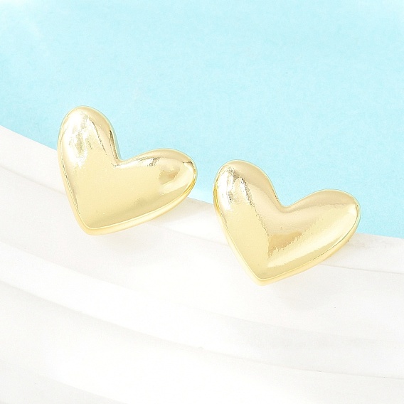 Латунные серьги-гвоздики для женщин, сердце, долговечный, стойки покрытие, без свинца и без кадмия