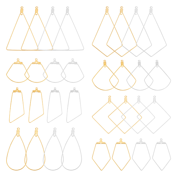 32 шт. 16 стиль капля и веер и воздушный змей и ромб и треугольник 304 подвески из нержавеющей стали, серьги-кольца с 2 петлями