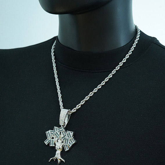 Цепочки и ожерелья из цинкового сплава с подвеской из денежного дерева и кристаллами горного хрусталя для мужчин