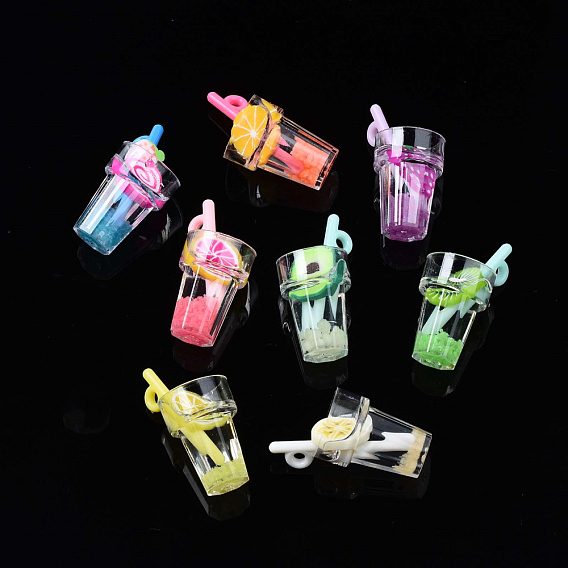 Imitation Fruit Tea Resin Pendants, Noctilucent Powder & Polymer Clay inside, with Acrylic Cup