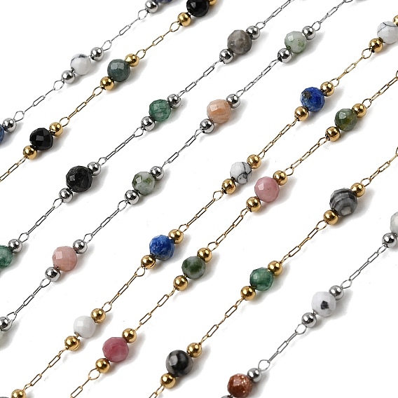 Бусины из драгоценных камней ручной работы и 316 круглые звенья из нержавеющей стали, пайки, с катушкой