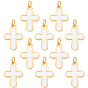 10Pcs Brass Enamel Pendants, Cross Charms, with Real 18K Gold Plated and Jump Ring, Lead Free & Cadmium Free