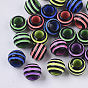 Spray Painted Stripe Opaque Acrylic European Beads, Large Hole Beads, Rondelle