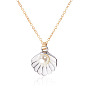 304 Stainless Steel Necklaces, Shell Shape, with Alloy Enamel & ABS Plastic Imitation Pearl Pendants, Golden
