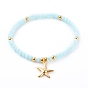 Stretch Bracelets Sets, with Glass Beads, Natural Larimar Chip Beads and 304 Stainless Steel Pendants, Starfish, Golden