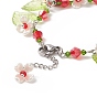 Teacher's Day Theme Resin Apple Charm Bracelets with Acrylic Leaf & Plastic Flower, 304 Stainless Steel & Glass Bead Link Chain Bracelet with Lobster Claw Clasp & Chain Extenders for Women