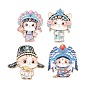 Peking Opera Cat Alloy Enamel Cabochons, with Self Adhesive Sticker, Light Gold