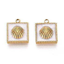 304 прелести нержавеющей стали, с эмалью, квадрат с подвеской в виде ракушки, реальный 18 k позолоченный, ионное покрытие (ip)