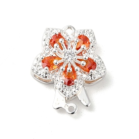 Rack Plating Brass Pave Cubic Zirconia Box Clasps, 1-Strand, 2-Hole, Cadmium Free & Lead Free, Long-Lasting Plated, Flower