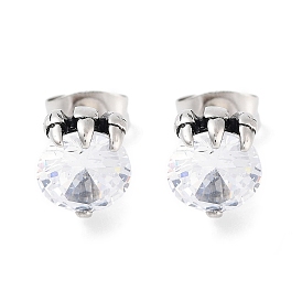 Halloween Demon Claw 316 Surgical Stainless Steel Pave Clear Cubic Zirconia Stud Earrings for Women Men