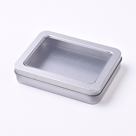 Tinplate Box, Storage Containers for Jewelry Beads, Candies, with Lip and Clear Window, Rectangle