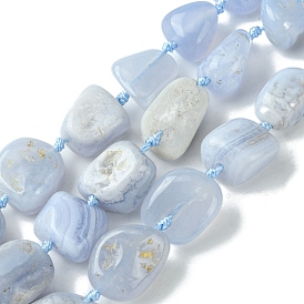 Natural Blue Lace Agate Beads Strands, Nuggets, Tumbled Stone