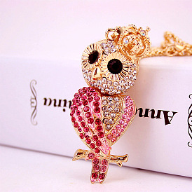 Vintage Owl Pendant Sweater Chain for Women, Crown Design Necklace Jewelry XL098