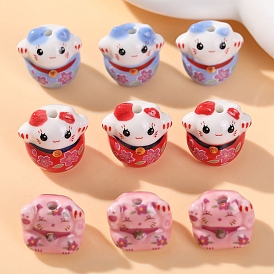 Handmade Cartoon Porcelain Beads, Cat Shape