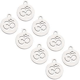Unicraftale 304 Stainless Steel Charms, Flat Round with Ohm
