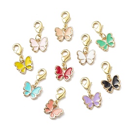 Alloy Enamel Pendant Decoration, Butterfly Lobster Clasp Charms, Clip-on Charms, for Keychain