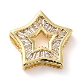 Rack Plating Brass Micro Pave Cubic Zirconia Silde Charms, Long-Lasting Plated, Cadmium Free & Lead Free, Star