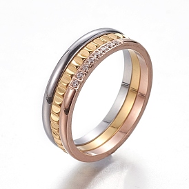304 Stainless Steel Finger Rings, with Cubic Zirconia