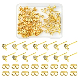 30pcs Ohrstecker aus Messing, mit horizontalen Ösen und 60 Stück Ohrmuttern aus Eisen