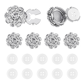 6 шт. запонки из латуни и акриловых страз, аксессуары, 1-луночное, плоско-круглые, с 10шт 4-дырочными пришивными пуговицами из смолы