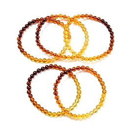 Dyed Gradient Color Natural Amber Round Beaded Stretch Bracelets