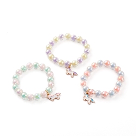 Ensembles de bracelets extensibles en perles acryliques transparentes pour enfants, avec pendentifs licorne en alliage émaillé