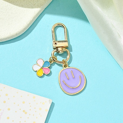 Подвески из сплава с эмалью, с поворотными застежками сплава, улыбающееся лицо и цветок