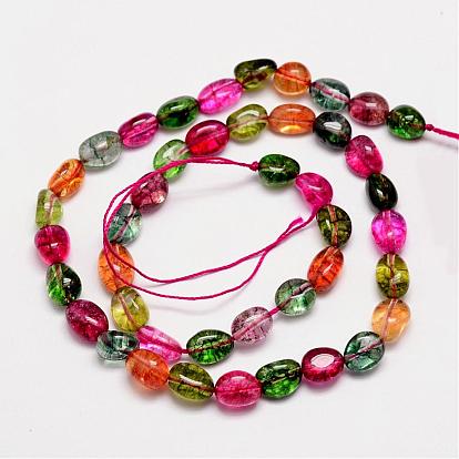 Natural Crackle Quartz Bead Strands, Tumbled Stone, Dyed, Nuggets, 8~10x8~10mm, Hole: 1mm, about 15.74 inch