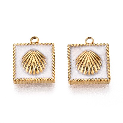 304 прелести нержавеющей стали, с эмалью, квадрат с подвеской в виде ракушки, реальный 18 k позолоченный, ионное покрытие (ip)