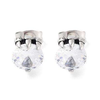Halloween Demon Claw 316 Surgical Stainless Steel Pave Clear Cubic Zirconia Stud Earrings for Women Men