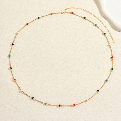 Длинные ожерелья из нержавеющей стали с разноцветной эмалью в виде попкорна в форме рондель для женщин