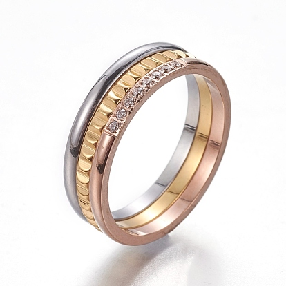 304 Stainless Steel Finger Rings, with Cubic Zirconia