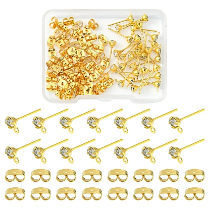 30pcs Ohrstecker aus Messing, mit horizontalen Ösen und 60 Stück Ohrmuttern aus Eisen