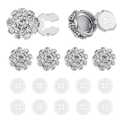 6 шт. запонки из латуни и акриловых страз, аксессуары, 1-луночное, плоско-круглые, с 10шт 4-дырочными пришивными пуговицами из смолы